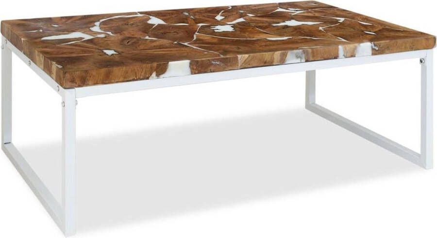 vidaXL Salontafel teakhars 110x60x40 cm wit en bruin