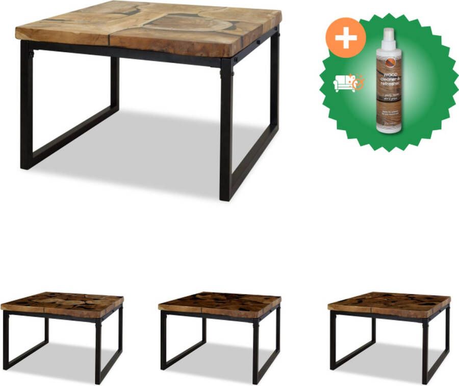 VidaXL Salontafel Teakhout met hars 60x60x40 cm Handgemaakt Staal Tafel Inclusief Houtreiniger en verfrisser