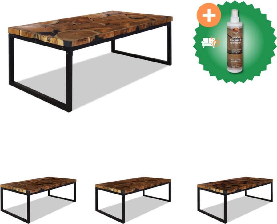 VidaXL Salontafel Teakhout met hars Stalen frame 110x60x40cm Handgemaakt Tafel Inclusief Houtreiniger en verfrisser