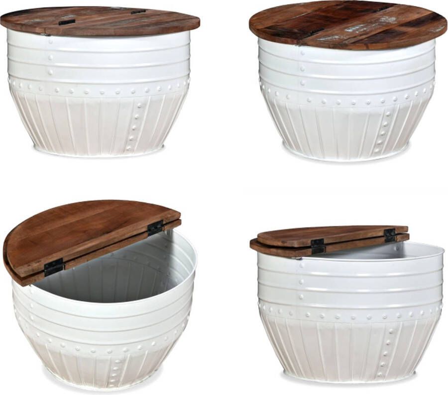 VidaXL Salontafel tonvormig massief gerecycled hout wit Salontafel Salontafels Tafel Tafels