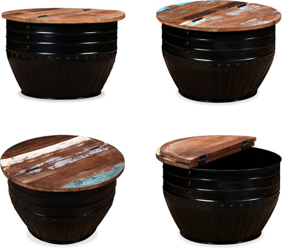 VidaXL Salontafel tonvormig massief gerecycled hout zwart Salontafel Salontafels Tafel Tafels