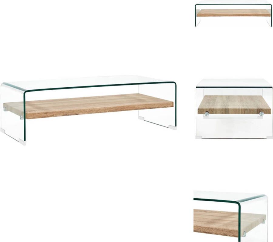 vidaXL Salontafel Transparant en Eiken 98 x 45 x 31 cm Gehard veiligheidsglas en MDF Met schap Tafel