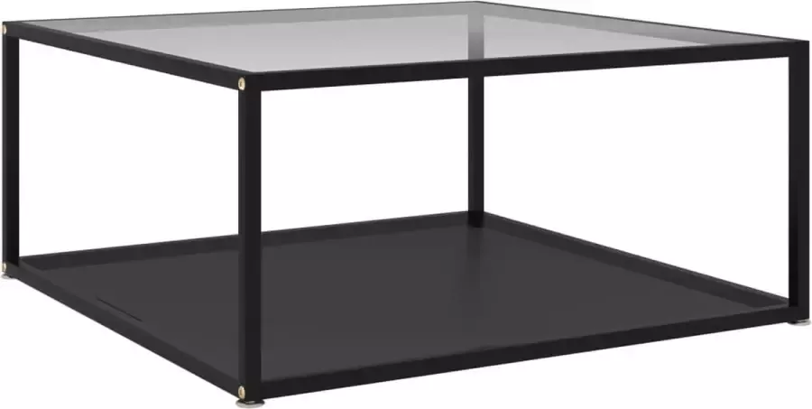 vidaXL Salontafel transparant en zwart 80x80x35 cm gehard glas