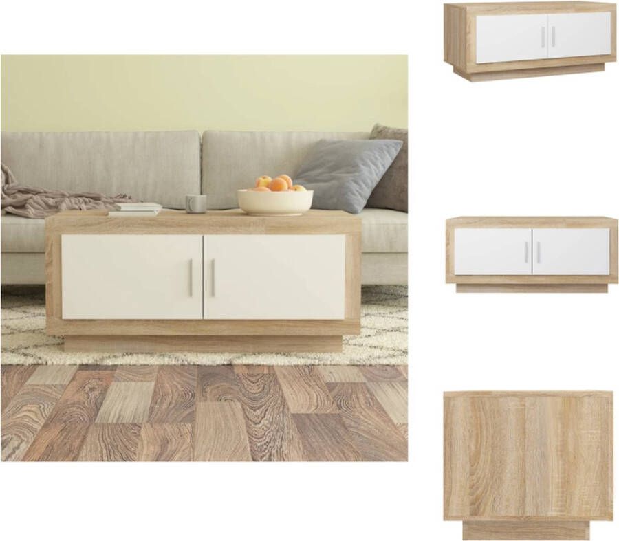 VidaXL Salontafel Trendy Decoratief Stevig Frame 102 x 50 x 45 cm Wit en Sonoma Eiken Tafel