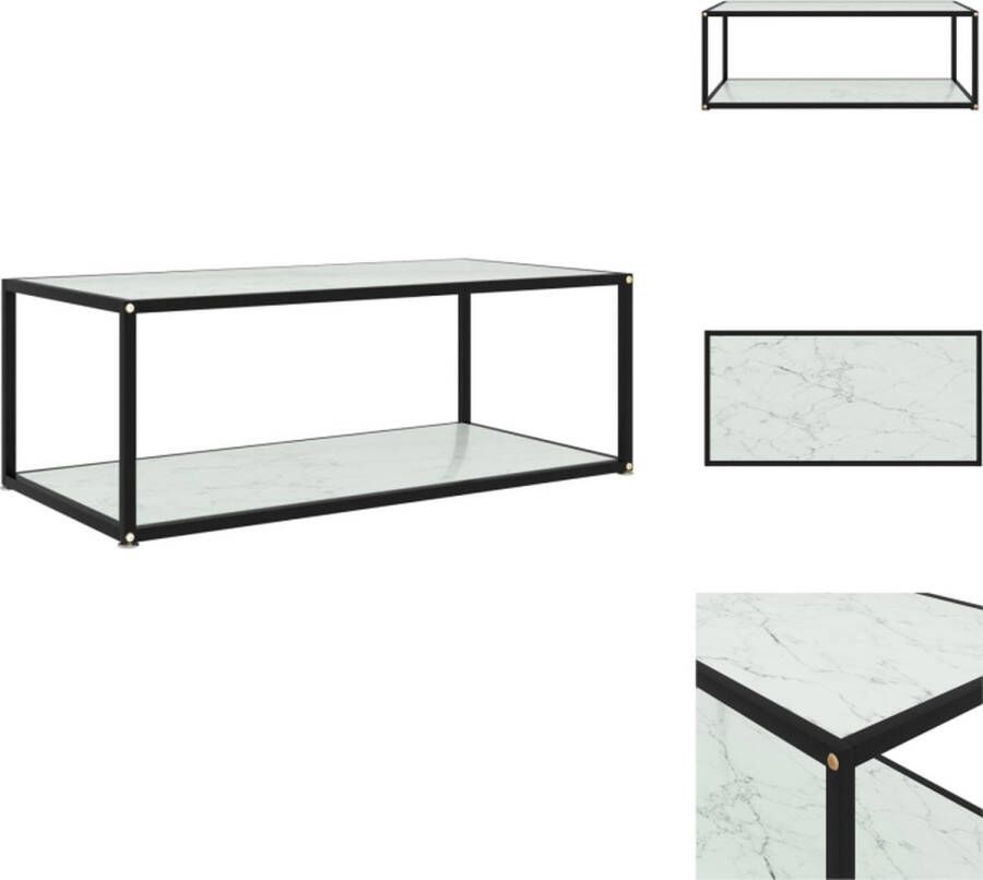 vidaXL Salontafel Uniek Tafel van gehard glas en gepoedercoat staal 100 x 50 x 35 cm 2-laags Wit Zwart Tafel