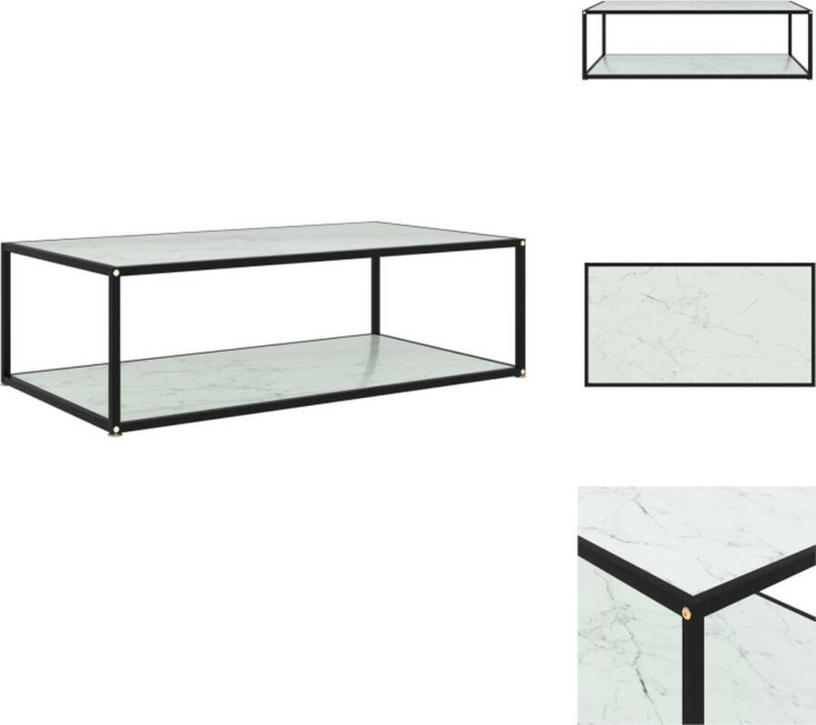 VidaXL Salontafel Uniek Tafeltje Afmetingen- 120 x 60 x 35 cm Kleur- Wit Materiaal- Gehard glas en gepoedercoat staal Dikte glas- 5 mm Met 2 lagen Met marmeren textuur Montage vereist Tafel