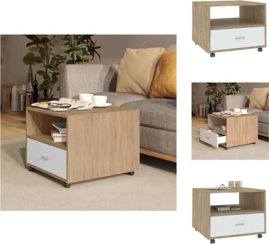 VidaXL Salontafel Universele Wielen 55 x 55 x 40 cm Wit en Sonoma Eiken Tafel