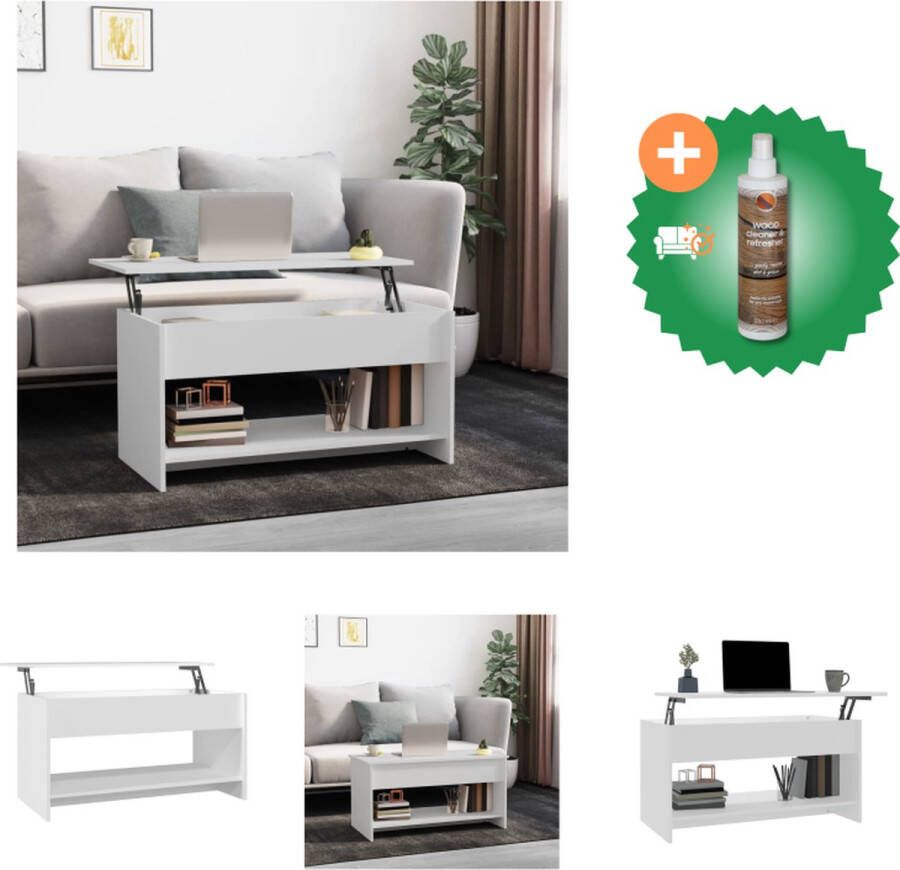 VidaXL Salontafel Verstelbaar Opbergruimte Wit 102x50x52.5 cm Tafel Inclusief Houtreiniger en verfrisser