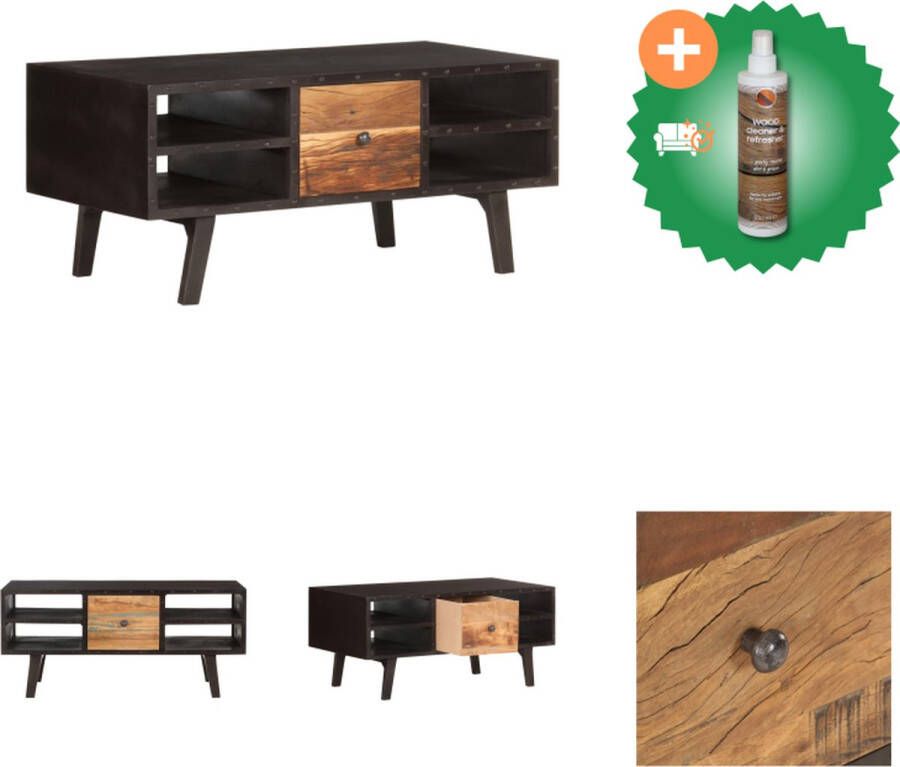 VidaXL Salontafel Vintage Hout 100x50x45cm Met lade en schappen Tafel Inclusief Houtreiniger en verfrisser