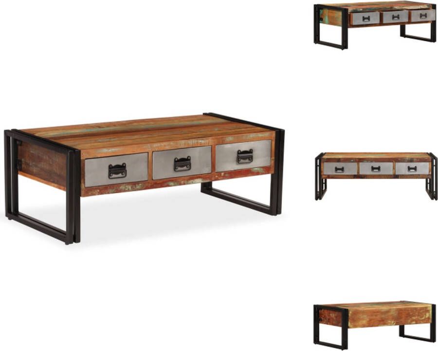 VidaXL Salontafel Salontafels Tafel Tafels Salontafel met 3 lades 100x50x35 cm massief gerecycled hout