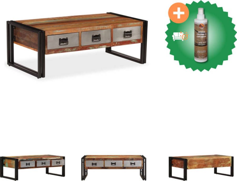 VidaXL Salontafel Vintage Houten 100 x 50 x 35 cm Gerecycled Met 3 lades Tafel Inclusief Houtreiniger en verfrisser