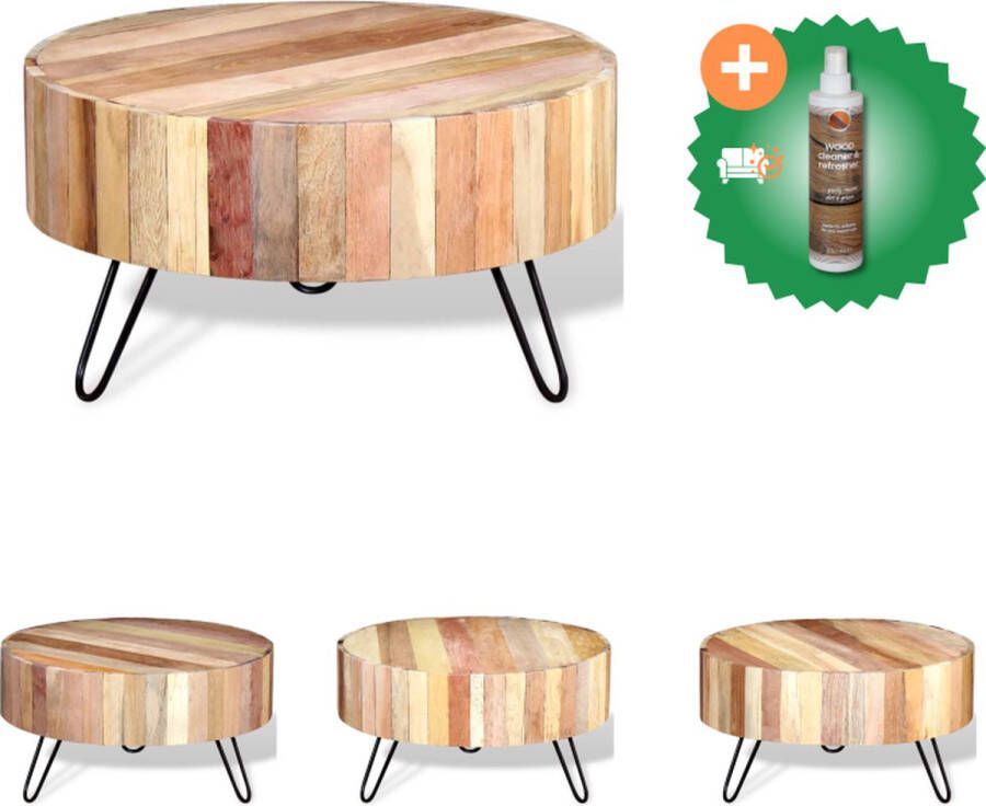 VidaXL Salontafel Vintage Industriële Stijl 70 x 38 cm Handgemaakt Gerecycled Hout Beige Tafel Inclusief Houtreiniger en verfrisser
