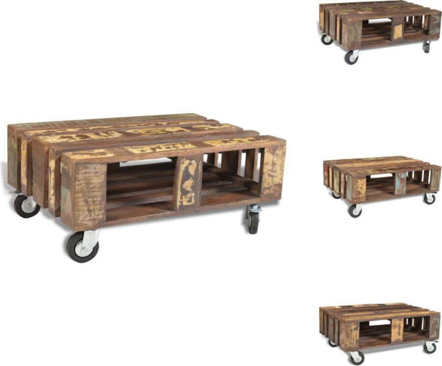 vidaXL Salontafel Vintage Massief Gerecycled Hout 80 x 56 x 34 cm Meerkleurig Handgemaakt Tafel