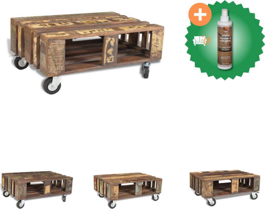 VidaXL Salontafel Vintage Massief Gerecycled Hout 80 x 56 x 34 cm Meerkleurig Handgemaakt Tafel Inclusief Houtreiniger en verfrisser