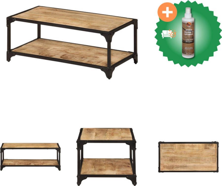 VidaXL Salontafel Vintage Stijl Hout 90 x 45 x 35 cm Massief Ruw Mangohout Zwart Ijzer Tafel Inclusief Houtreiniger en verfrisser