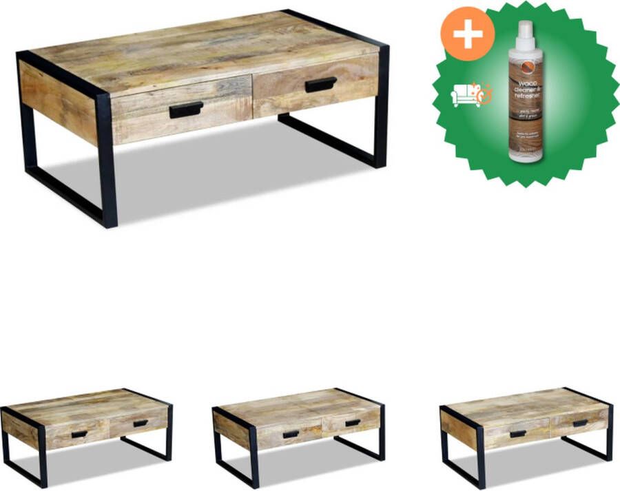 VidaXL Salontafel Vintage Stijl Mangohout IJzer 100x60x40cm Met 2 Lades Tafel Inclusief Houtreiniger en verfrisser