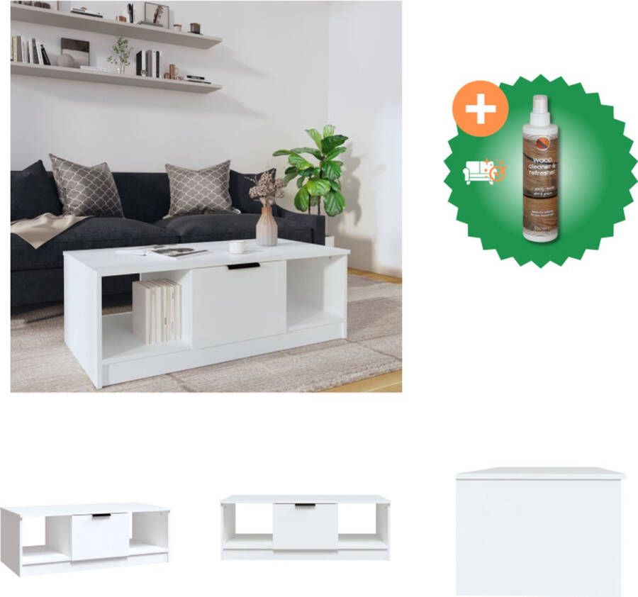 VidaXL Salontafel Wit 102 x 50 x 36 cm Bewerkt Hout Tafel Inclusief Houtreiniger en verfrisser