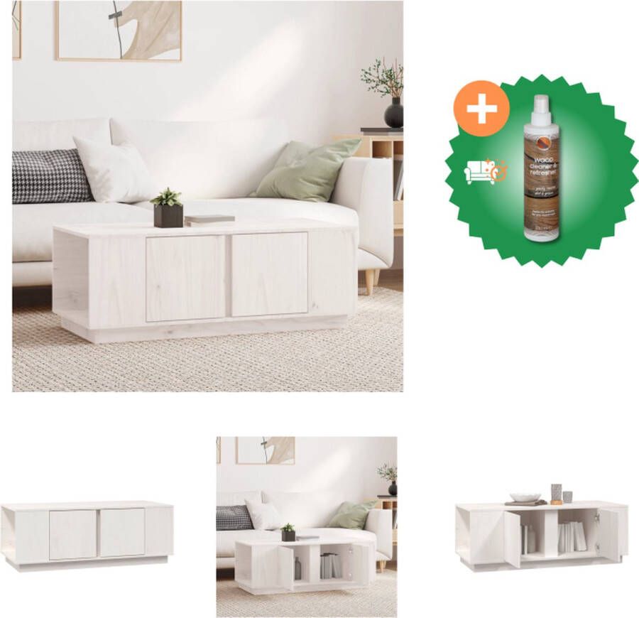 VidaXL houten salontafel Massief grenenhout 110 x 50 x 40 cm wit Tafel Inclusief Houtreiniger en verfrisser