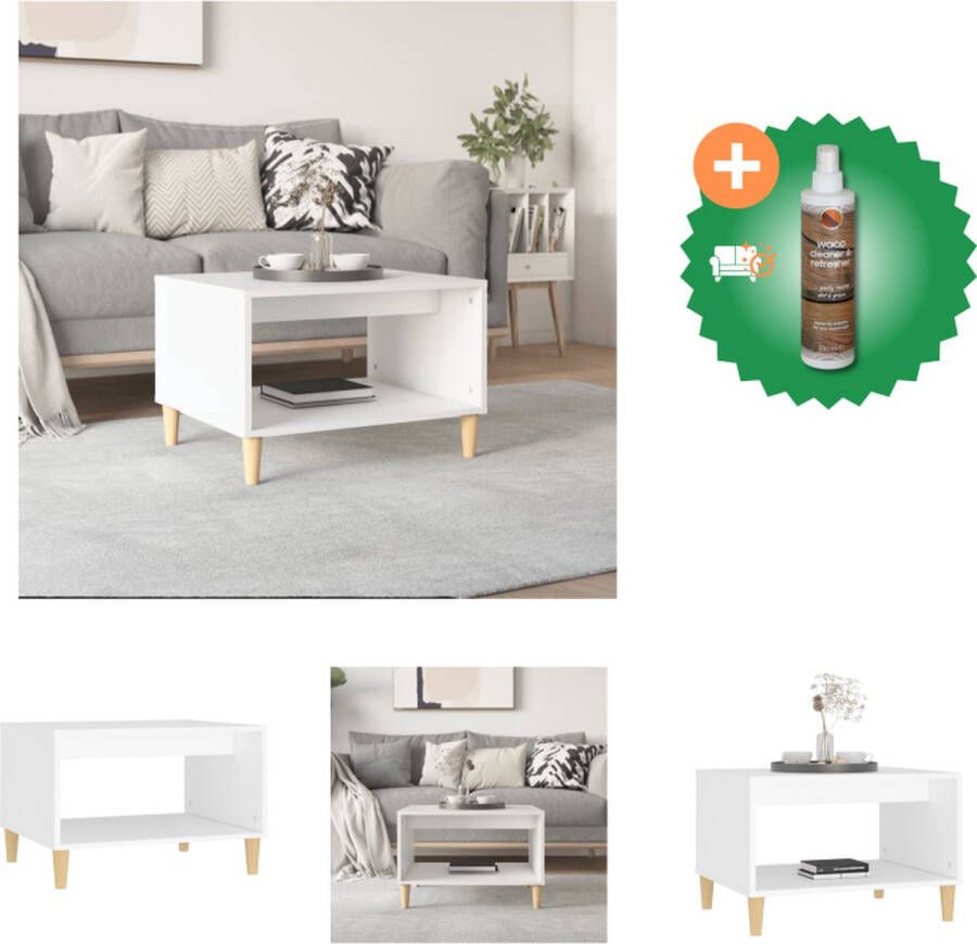 VidaXL Salontafel Wit 60 x 50 x 40 cm Bewerkt hout en massief eucalyptushout Tafel Inclusief Houtreiniger en verfrisser - Foto 2