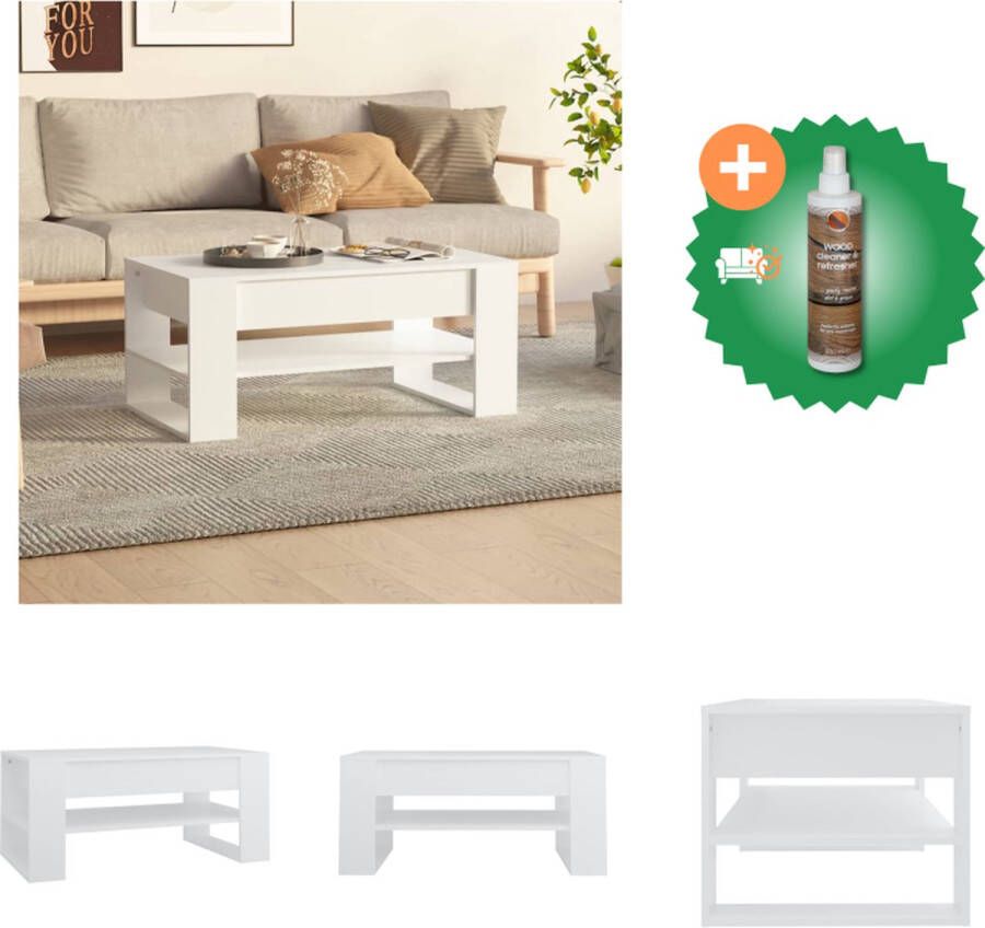 VidaXL Salontafel Wit Bewerkt hout 102 x 55 x 45 cm Opbergschap Tafel Inclusief Houtreiniger en verfrisser