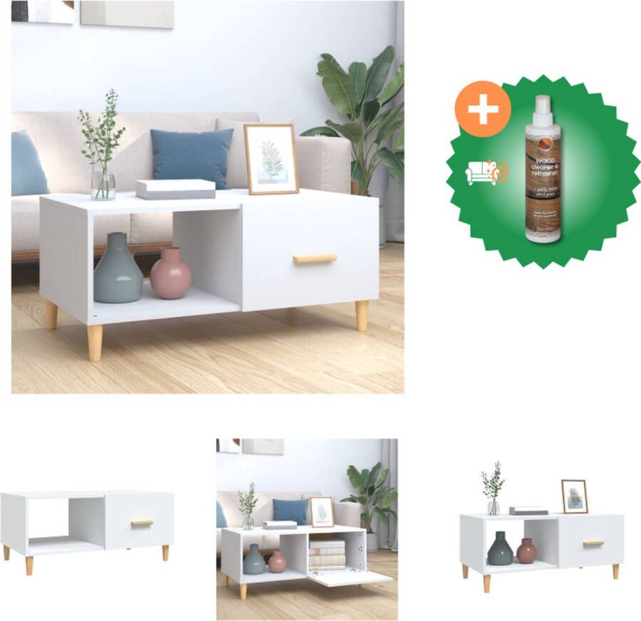 VidaXL Salontafel Wit Eucalyptus 89.5x50x40cm Bewerkt Hout Boekenopbergruimte Tafel Inclusief Houtreiniger en verfrisser