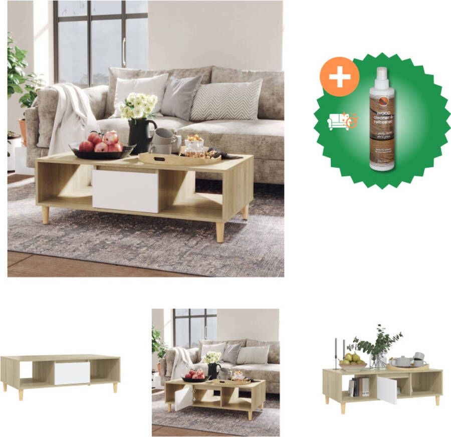 VidaXL Salontafel Wit Sonoma Eiken 103.5 x 60 x 35 cm Met opbergschappen en deurtje Tafel Inclusief Houtreiniger en verfrisser