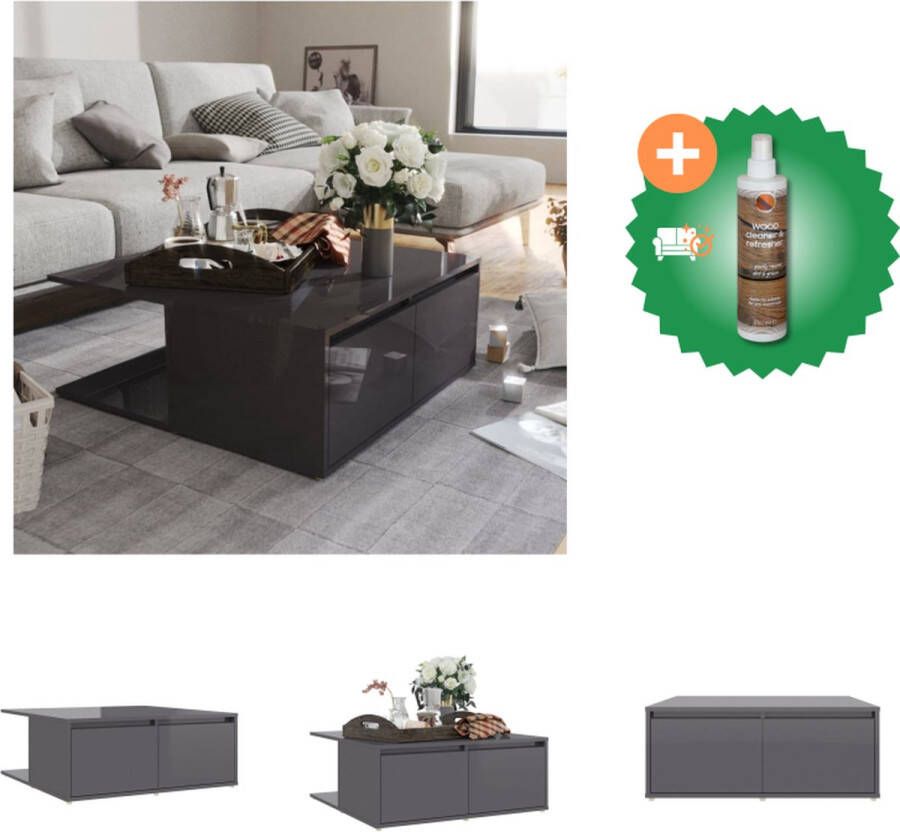 VidaXL Salontafel Woonkamer 80x80x31 cm Hoogglans Grijs Spaanplaat Montage vereist Tafel Inclusief Houtreiniger en verfrisser