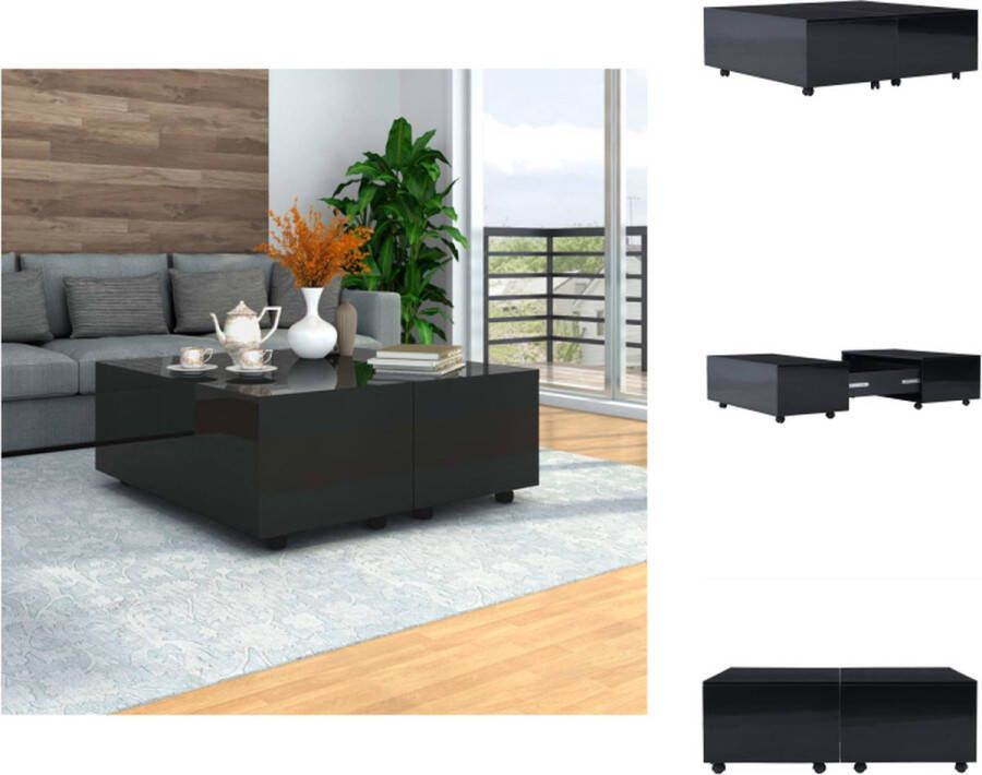 VidaXL Salontafel Zwart 100 x 100 x 35 cm Uitschuifbaar Hoogglans Tafel