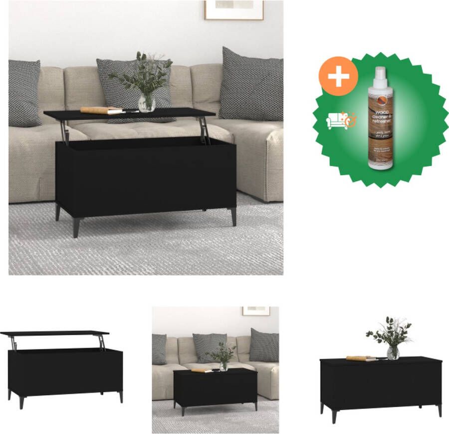 VidaXL Salontafel Zwart 90 x 44.5 x 45 cm Lift Top Bewerkt hout en metaal Tafel Inclusief Houtreiniger en verfrisser