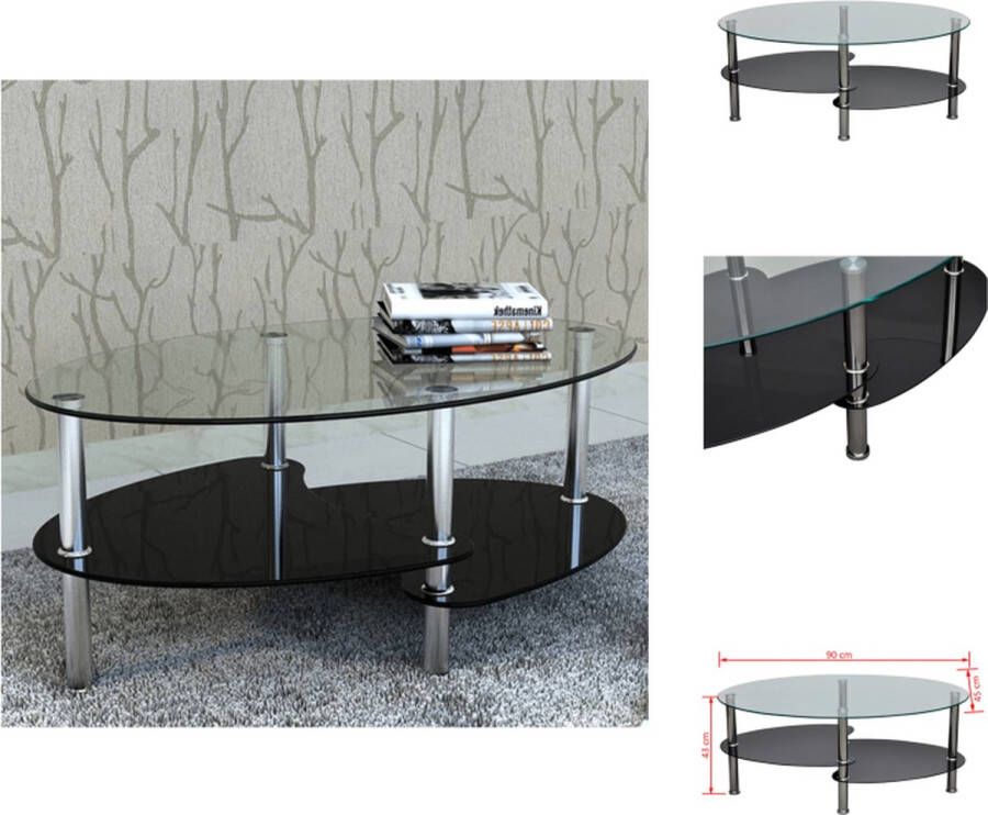 VidaXL Salontafel Zwart 90 x 45 x 43 cm Gehard glas en metalen frame Tafel