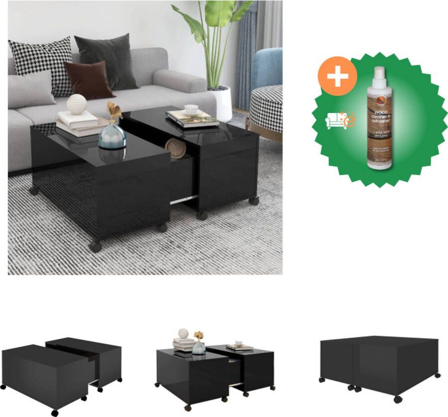 VidaXL Salontafel Zwart hoogglans 75 x 75 x 38 cm Uitschuifbaar Tafel Inclusief Houtreiniger en verfrisser