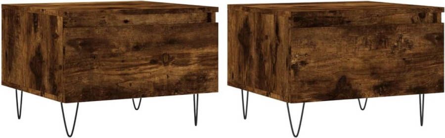 VidaXL Salontafels Set van 2 Gerookt Eiken 50x46x35 cm Salontafel Bijzettafels Houten Salontafel Trendige Salontafel Met Lade Gerookt Eiken Meubilair Kleine Salontafel