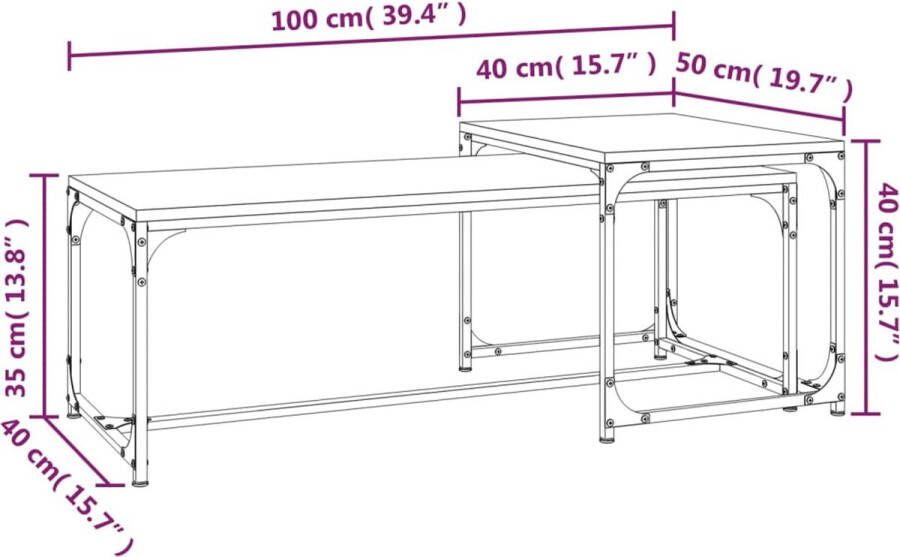 VidaXL -Salontafels-2-st-bewerkt-hout-gerookt-eikenkleurig - Foto 2