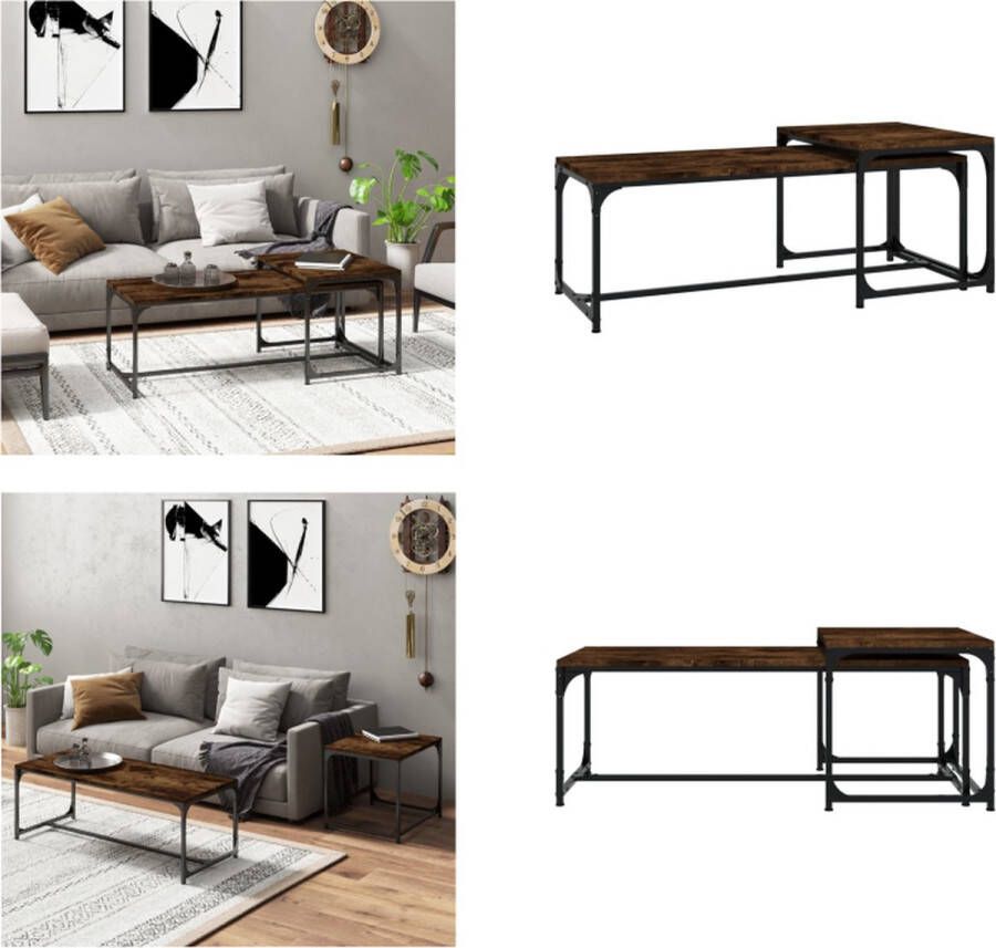 VidaXL -Salontafels-2-st-bewerkt-hout-gerookt-eikenkleurig - Foto 3