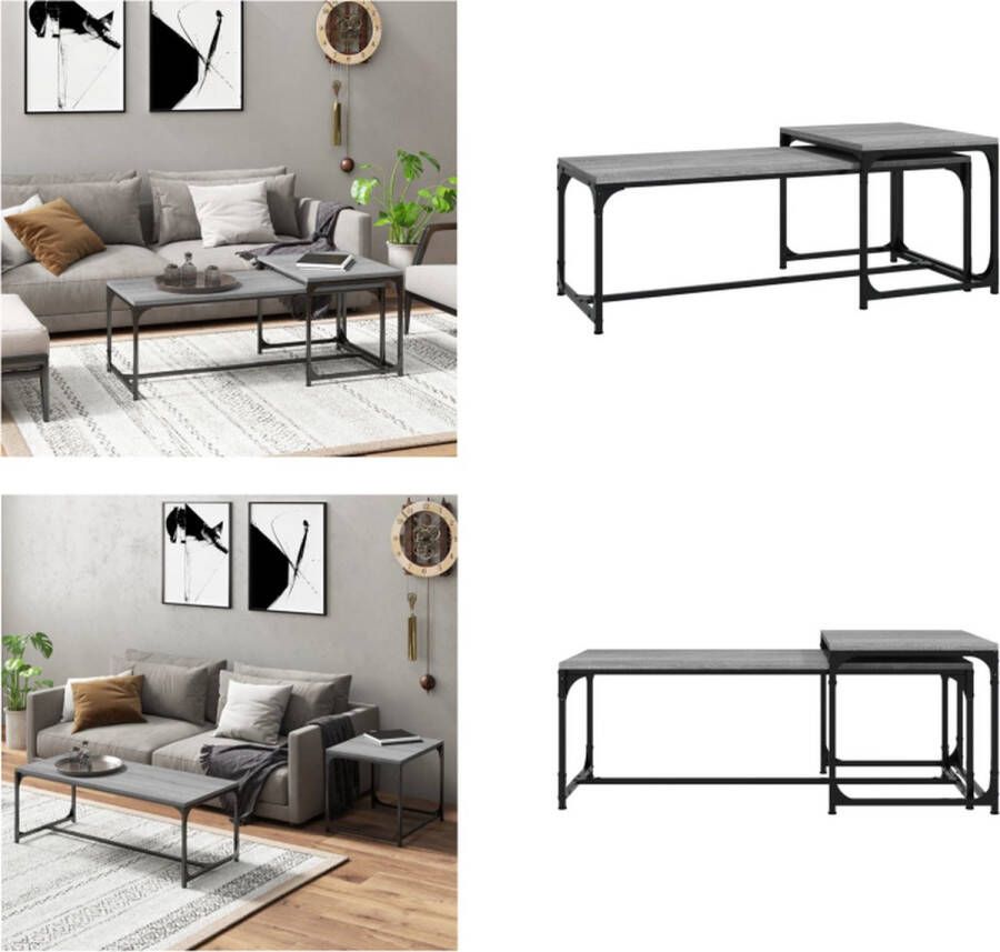 VidaXL -Salontafels-2-st-bewerkt-hout-grijs-sonoma-eikenkleurig