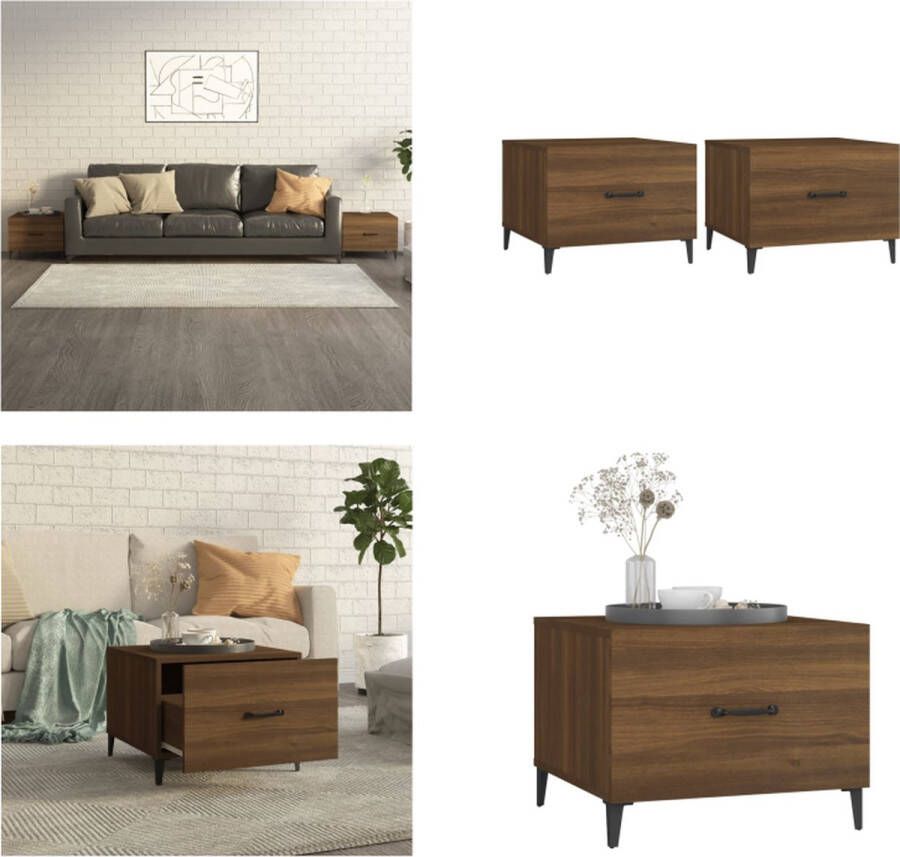 VidaXL Salontafels 2 st met metalen poten 50x50x40 cm bruin eikenkleur Salontafel Salontafels Tafel Bijzettafel
