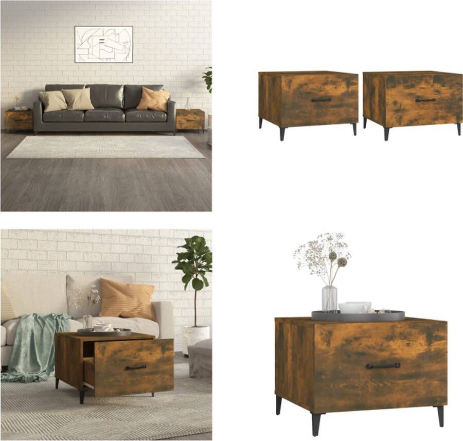 VidaXL Salontafels 2 st met metalen poten 50x50x40 cm gerookt eiken Salontafel Salontafels Tafel Bijzettafel