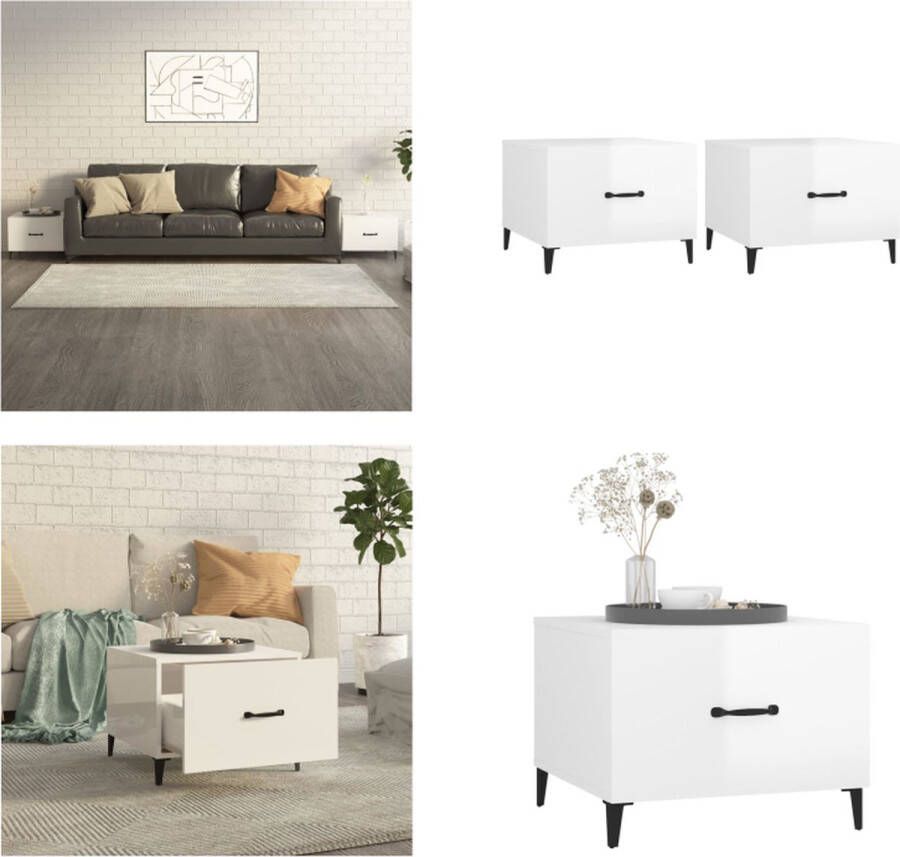 VidaXL Salontafels 2 st met metalen poten 50x50x40 cm hoogglans wit Salontafel Salontafels Tafel Bijzettafel
