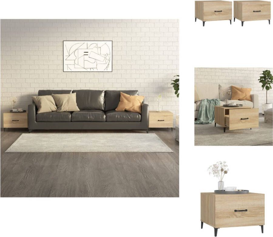 VidaXL Salontafel Salontafels Tafel Bijzettafel Salontafel 2 st met metalen poten 50x50x40 cm sonoma eikenkleur - Foto 2