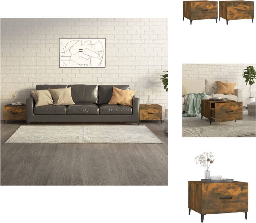 VidaXL Salontafel Salontafels Tafel Bijzettafel Salontafels 2 st met metalen poten 50x50x40 cm gerookt eiken - Foto 2