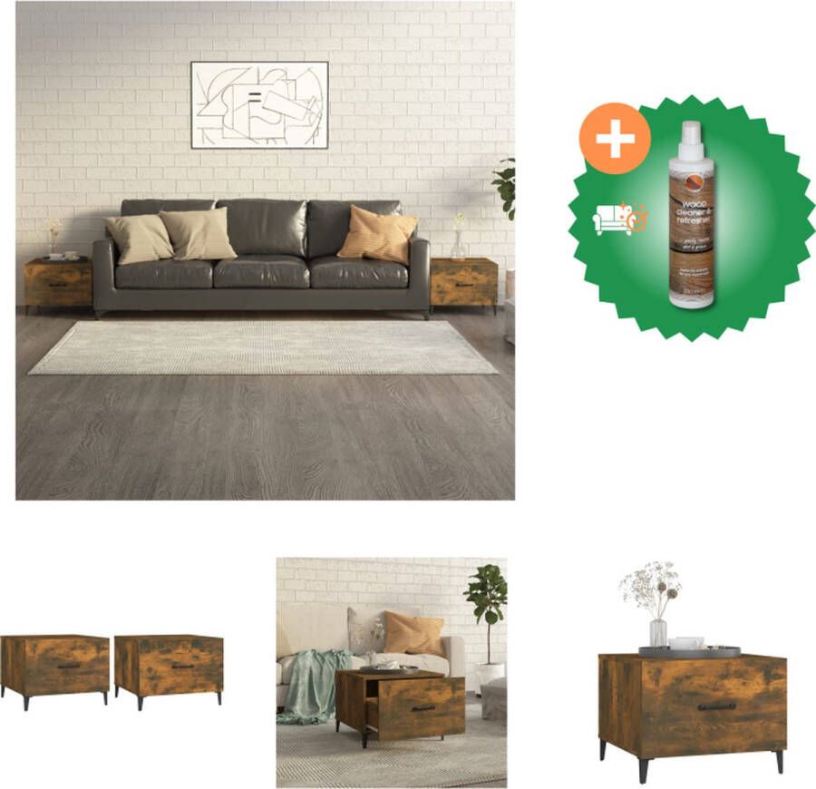 VidaXL Salontafels Gerookt Eiken Bewerkt hout en metaal 50 x 50 x 40 cm Industriële charme Tafel Inclusief Houtreiniger en verfrisser