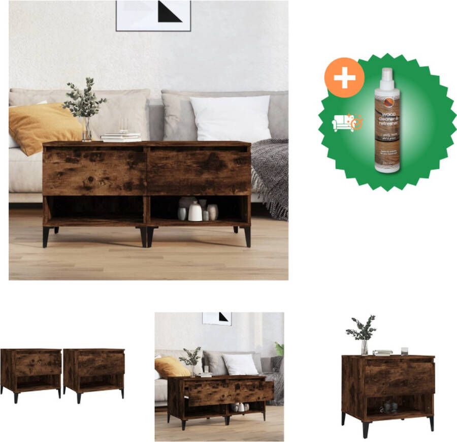 VidaXL Salontafels Industriële Make-Over 50x46x50 cm Gerookt Eiken Bewerkt Hout en Metaal Tafel Inclusief Houtreiniger en verfrisser