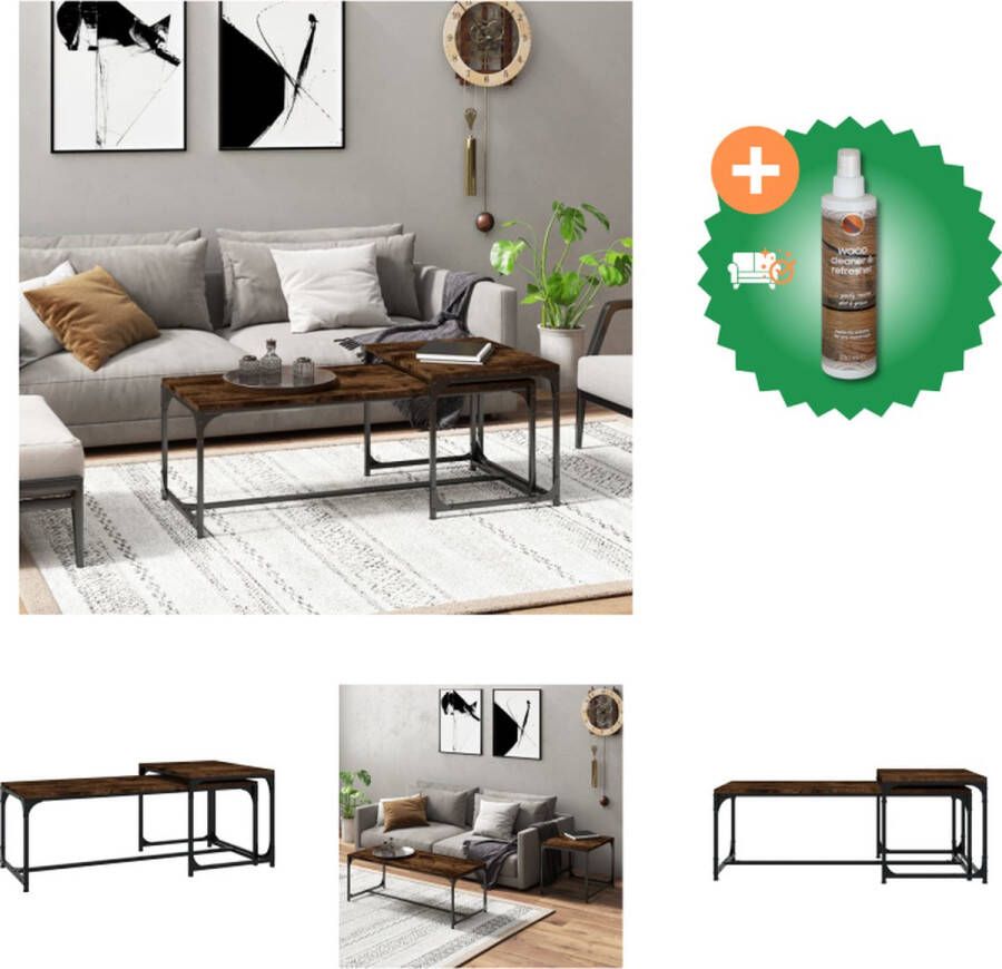 VidaXL Salontafels Industriële Stijl Gerookt Eiken 100x40x35cm 50x40x40cm Staal en Bewerkt Hout Tafel Inclusief Houtreiniger en verfrisser