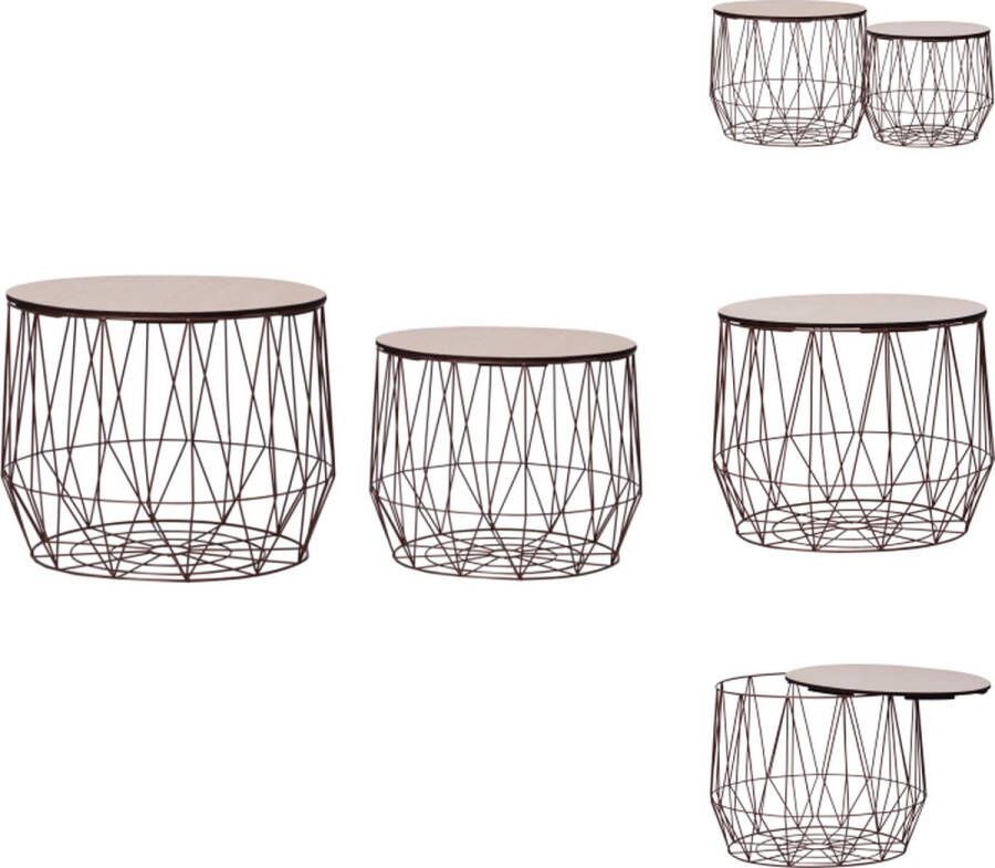 VidaXL Salontafels Mandontwerp Opbergmand en Bijzettafel MDF tafelblad Koper Metaal en MDF Grote tafel- 50 x 40 cm Kleine tafel- 40 x 35 cm Set van 2 Tafel