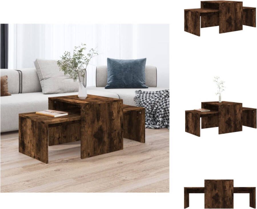 VidaXL Salontafel Salontafels Tafel Bijzettafel Salontafelset 100x48x40 cm bewerkt hout gerookt eikenkleurig