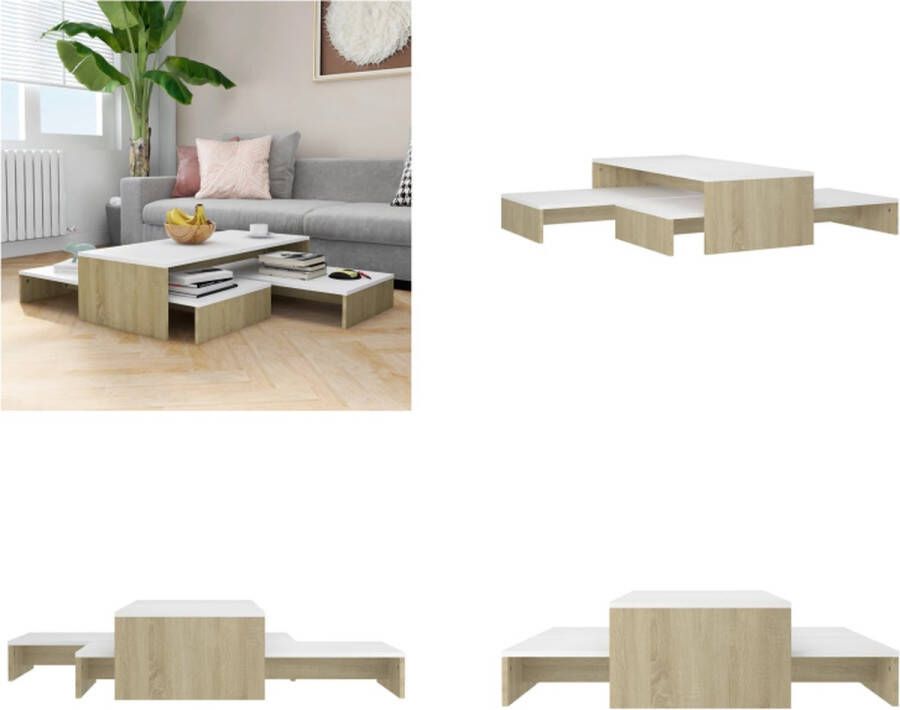 vidaXL Salontafelset 100x100x26-5 cm wit en sonoma eikenkleurig Salontafelset Salontafelsets Salontafel Set Salontafel Sets