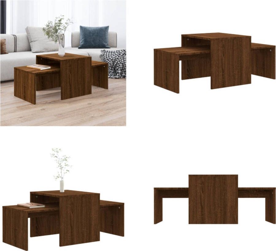 VidaXL Salontafelset 100x48x40 cm bewerkt hout bruineikenkleurig Salontafel Salontafels Tafel Bijzettafel