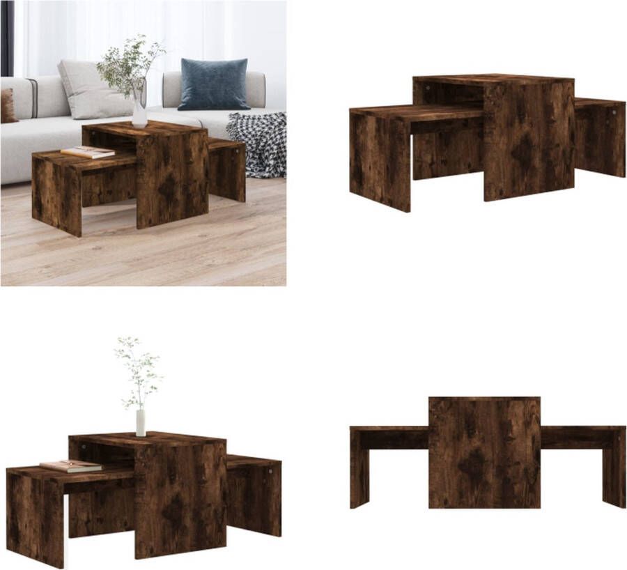 VidaXL Salontafelset 100x48x40 cm bewerkt hout gerookt eikenkleurig Salontafel Salontafels Tafel Bijzettafel