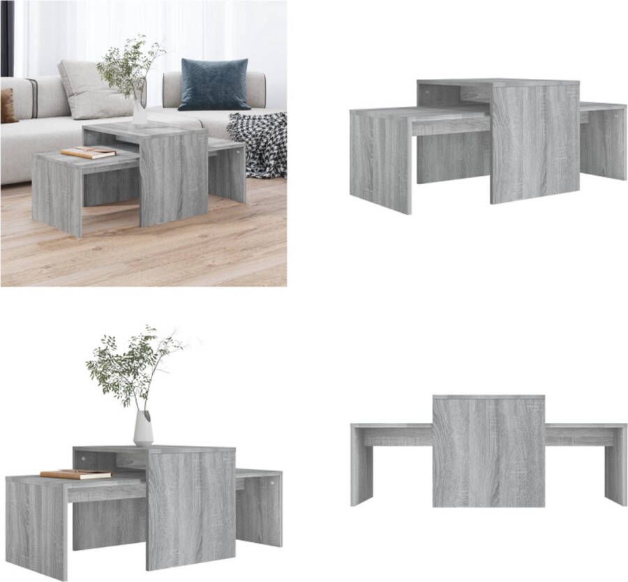 vidaXL Salontafelset 100x48x40 cm bewerkt hout grijs sonoma eikenkleur Salontafel Salontafels Tafel Bijzettafel