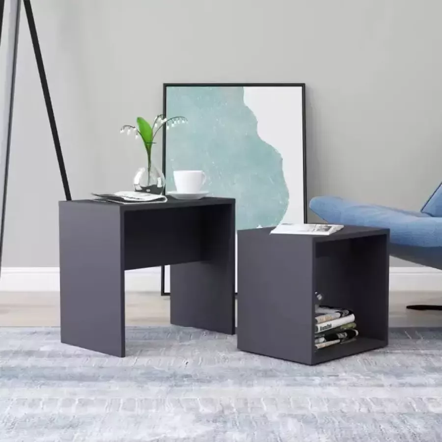 VidaXL Salontafelset 48x30x45 cm spaanplaat grijs